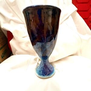 Stunning Turquoise Blue and Brown Handmade Pottery Beverage Goblet